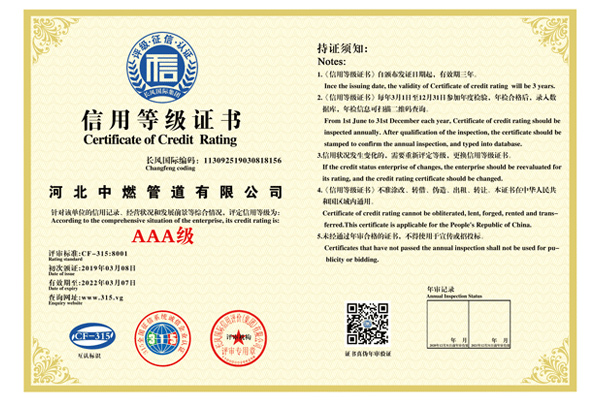 Credit rating certificate